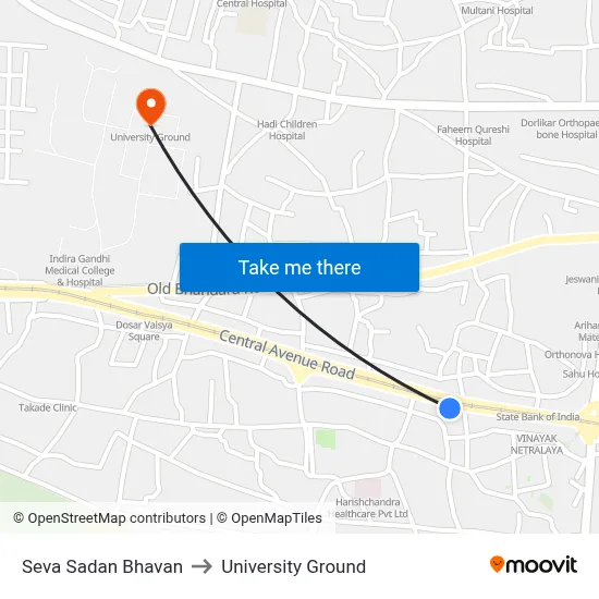 Seva Sadan Bhavan to University Ground map