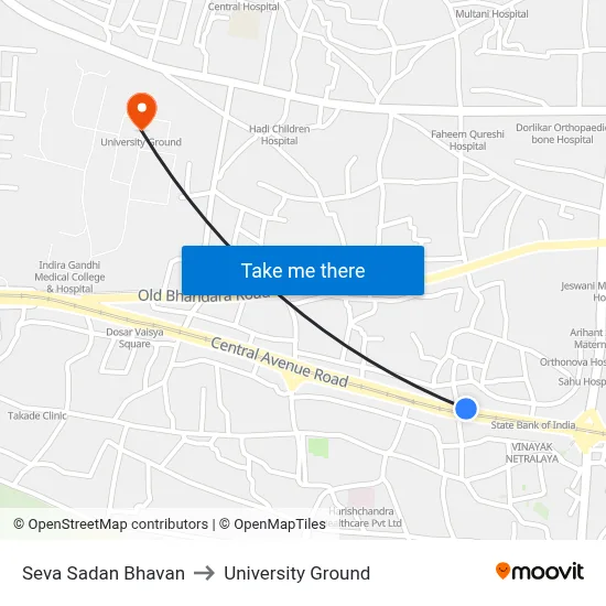 Seva Sadan Bhavan to University Ground map