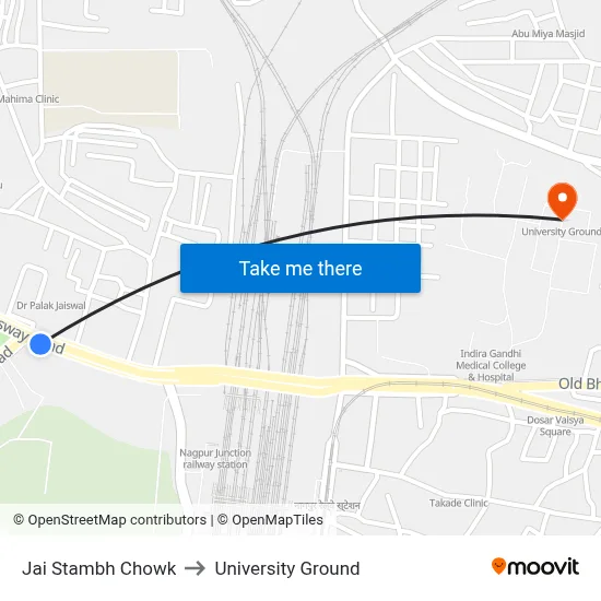 Jai Stambh Chowk to University Ground map