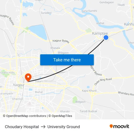 Choudary Hospital to University Ground map