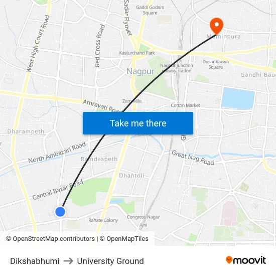 Dikshabhumi to University Ground map