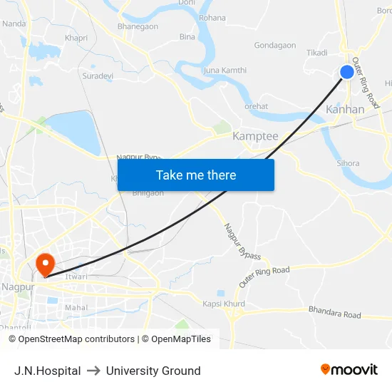 J.N.Hospital to University Ground map