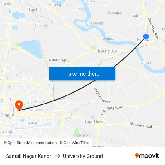 Santaji Nagar Kandri to University Ground map