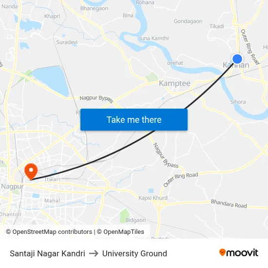 Santaji Nagar Kandri to University Ground map