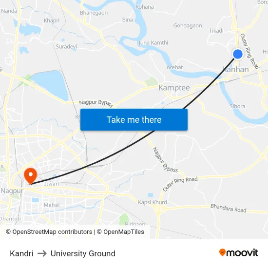 Kandri to University Ground map