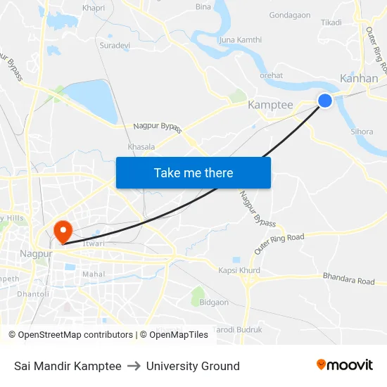 Sai Mandir Kamptee to University Ground map