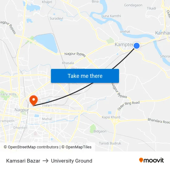 Kamsari Bazar to University Ground map