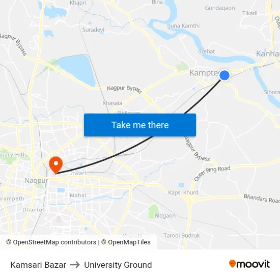 Kamsari Bazar to University Ground map