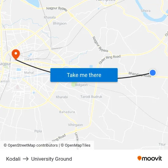 Kodali to University Ground map