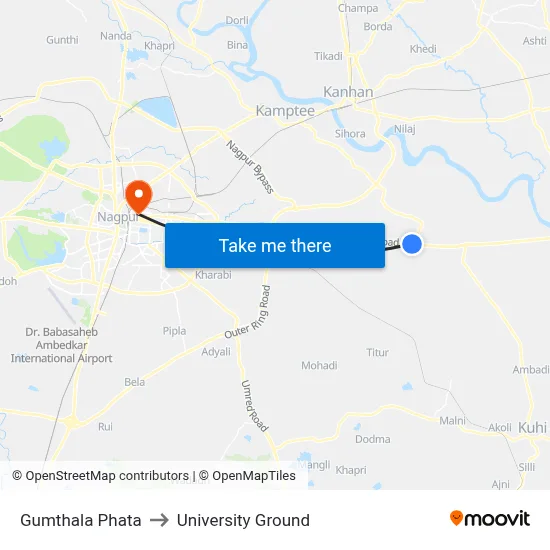 Gumthala Phata to University Ground map