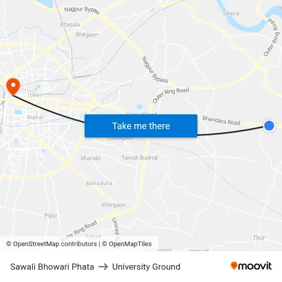 Sawali Bhowari Phata to University Ground map