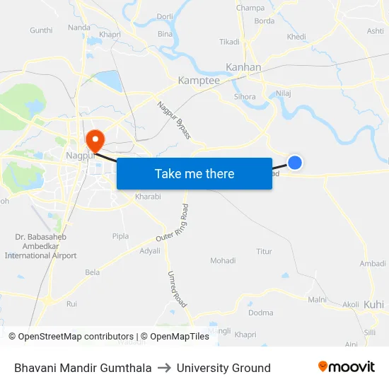 Bhavani Mandir Gumthala to University Ground map