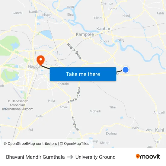 Bhavani Mandir Gumthala to University Ground map