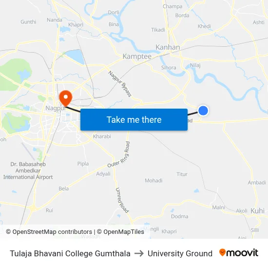 Tulaja Bhavani College Gumthala to University Ground map