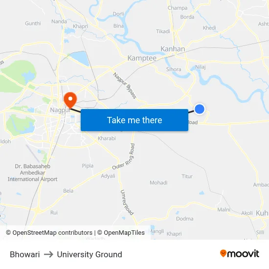 Bhowari to University Ground map