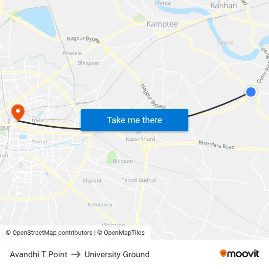 Avandhi T Point to University Ground map