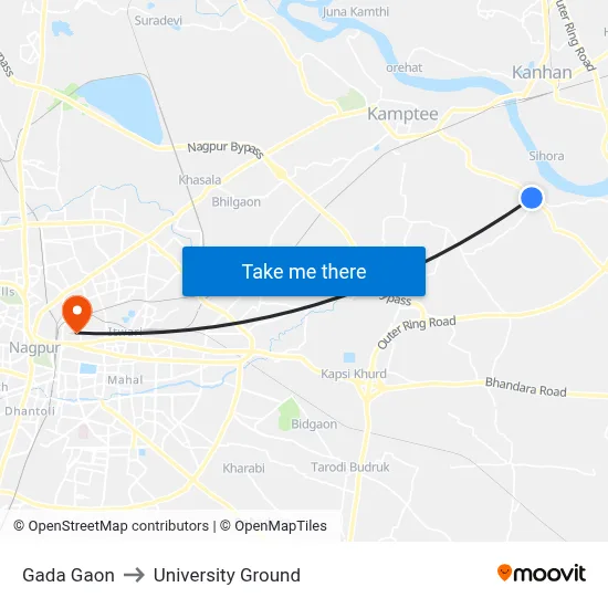 Gada Gaon to University Ground map