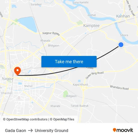 Gada Gaon to University Ground map