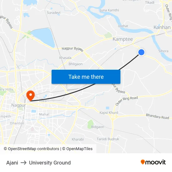Ajani to University Ground map