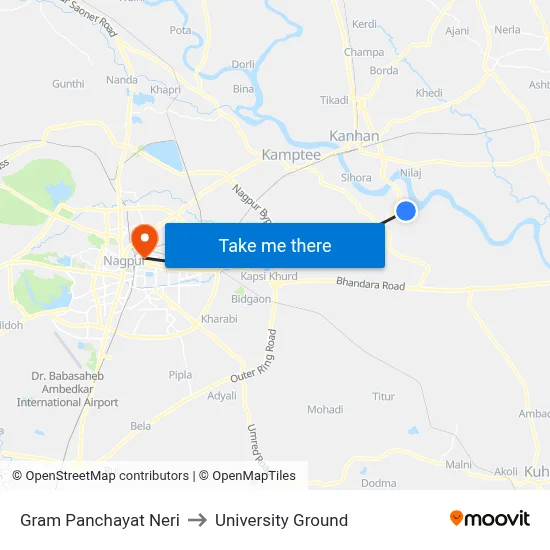 Gram Panchayat Neri to University Ground map