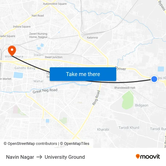 Navin Nagar to University Ground map