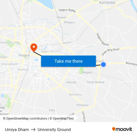 Umiya Dham to University Ground map