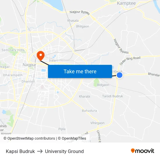 Kapsi Budruk to University Ground map