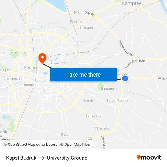 Kapsi Budruk to University Ground map