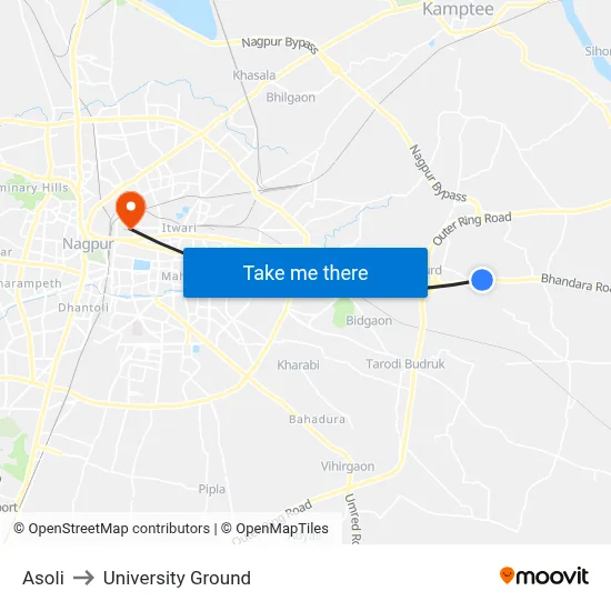 Asoli to University Ground map