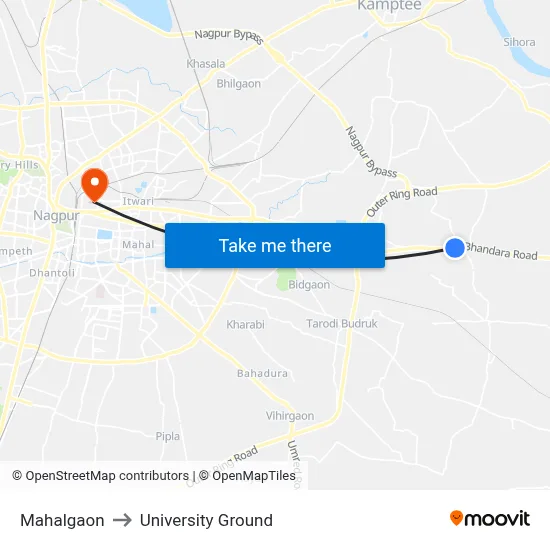 Mahalgaon to University Ground map