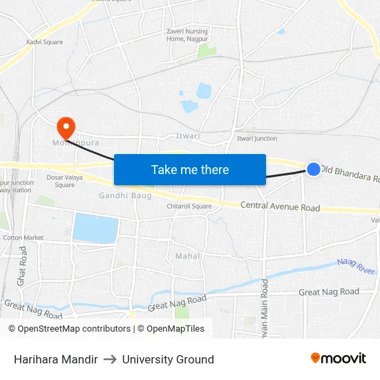 Harihara Mandir to University Ground map