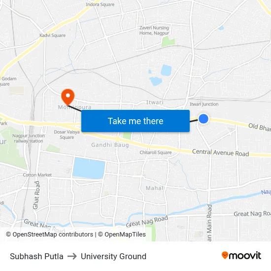 Subhash Putla to University Ground map