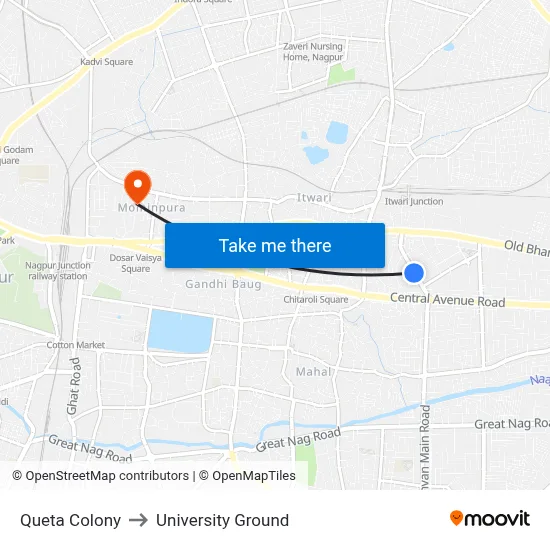 Queta Colony to University Ground map