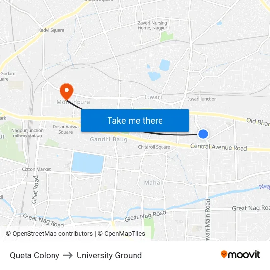 Queta Colony to University Ground map