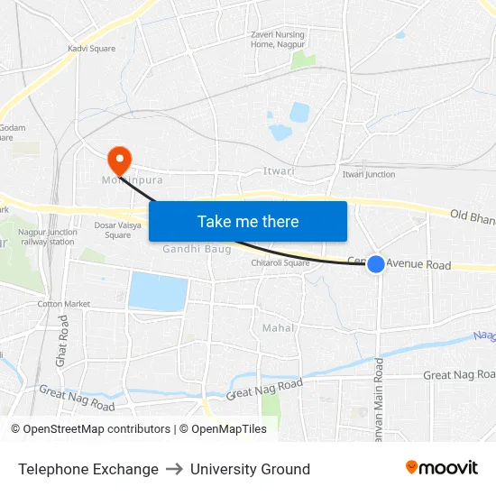 Telephone Exchange to University Ground map