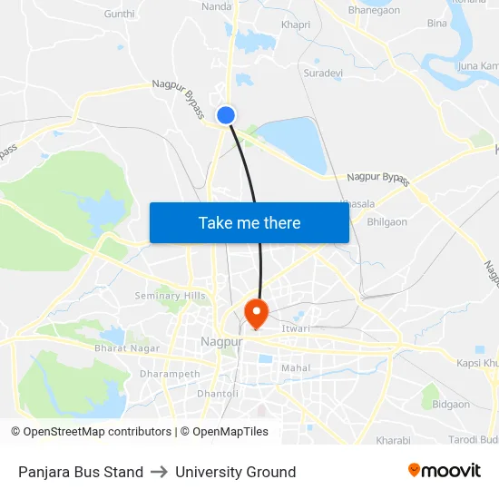 Panjara Bus Stand to University Ground map