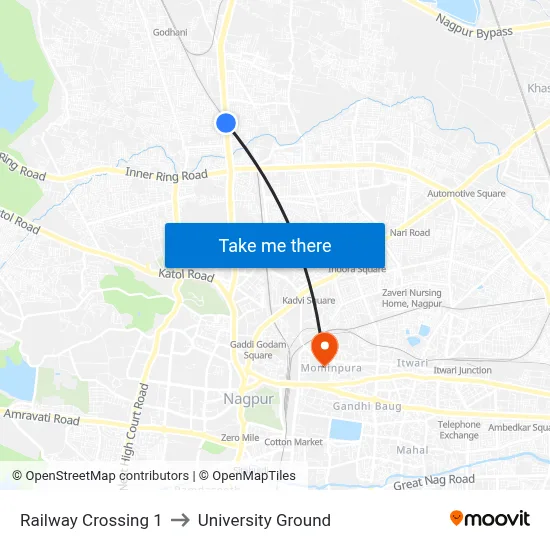 Railway Crossing 1 to University Ground map