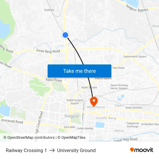 Railway Crossing 1 to University Ground map