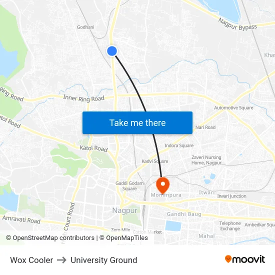 Wox Cooler to University Ground map