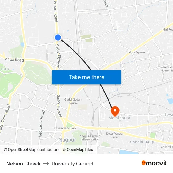 Nelson Chowk to University Ground map