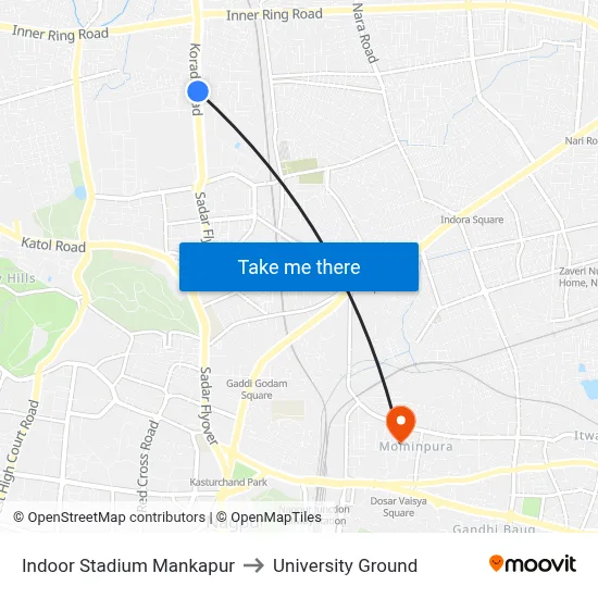 Indoor Stadium Mankapur to University Ground map