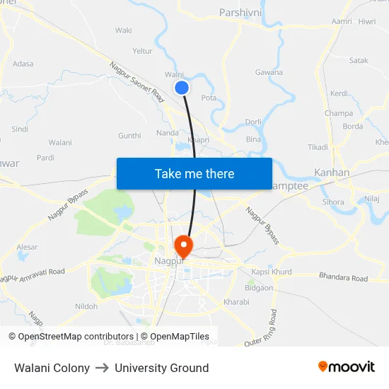 Walani Colony to University Ground map