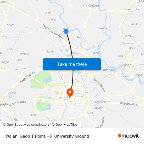 Walani Gaon T Point to University Ground map