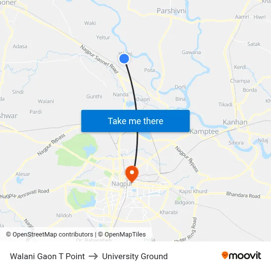 Walani Gaon T Point to University Ground map