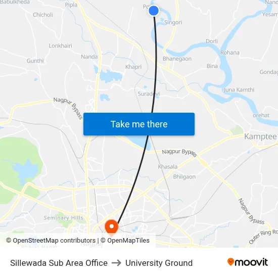 Sillewada Sub Area Office to University Ground map