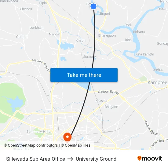Sillewada Sub Area Office to University Ground map