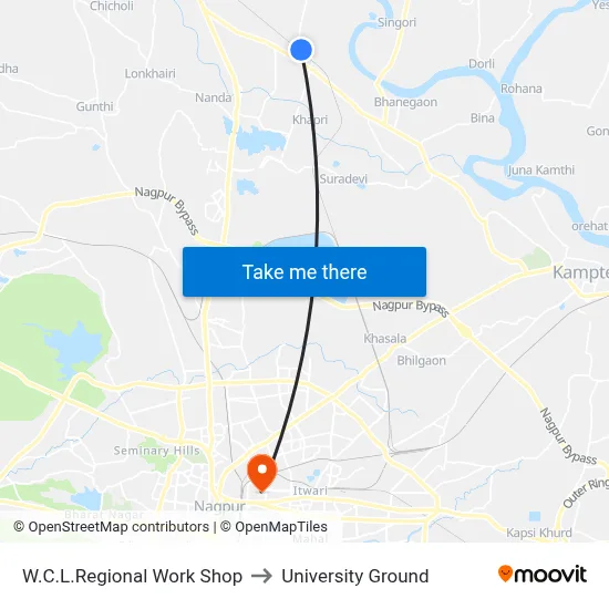 W.C.L.Regional Work Shop to University Ground map