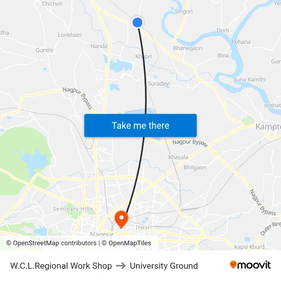 W.C.L.Regional Work Shop to University Ground map