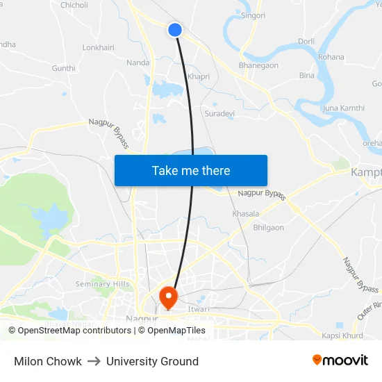 Milon Chowk to University Ground map