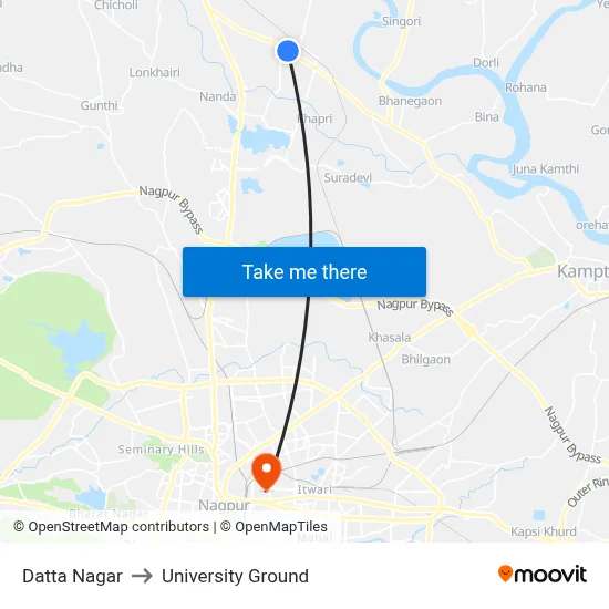 Datta Nagar to University Ground map